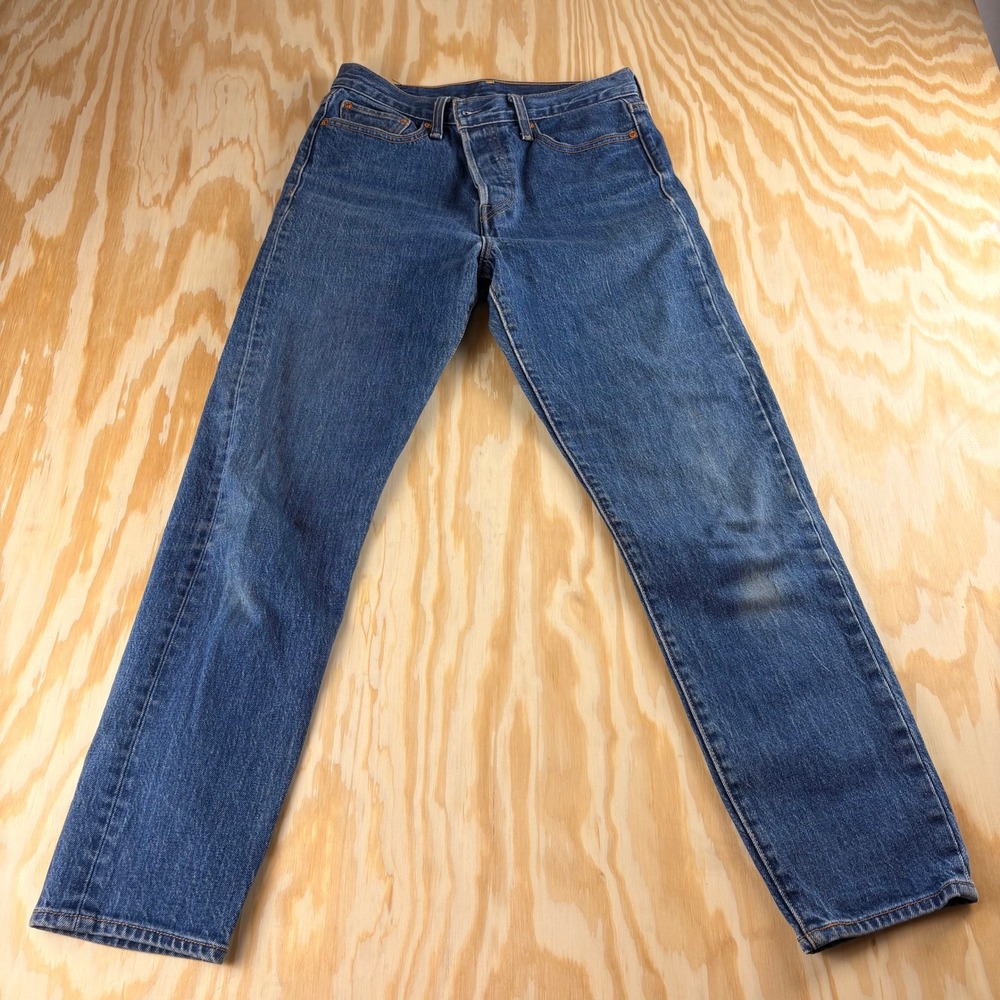 Levis 501 Original Fit Medium Wash‎ Blue High Rise Button Fly Jeans Womens 28